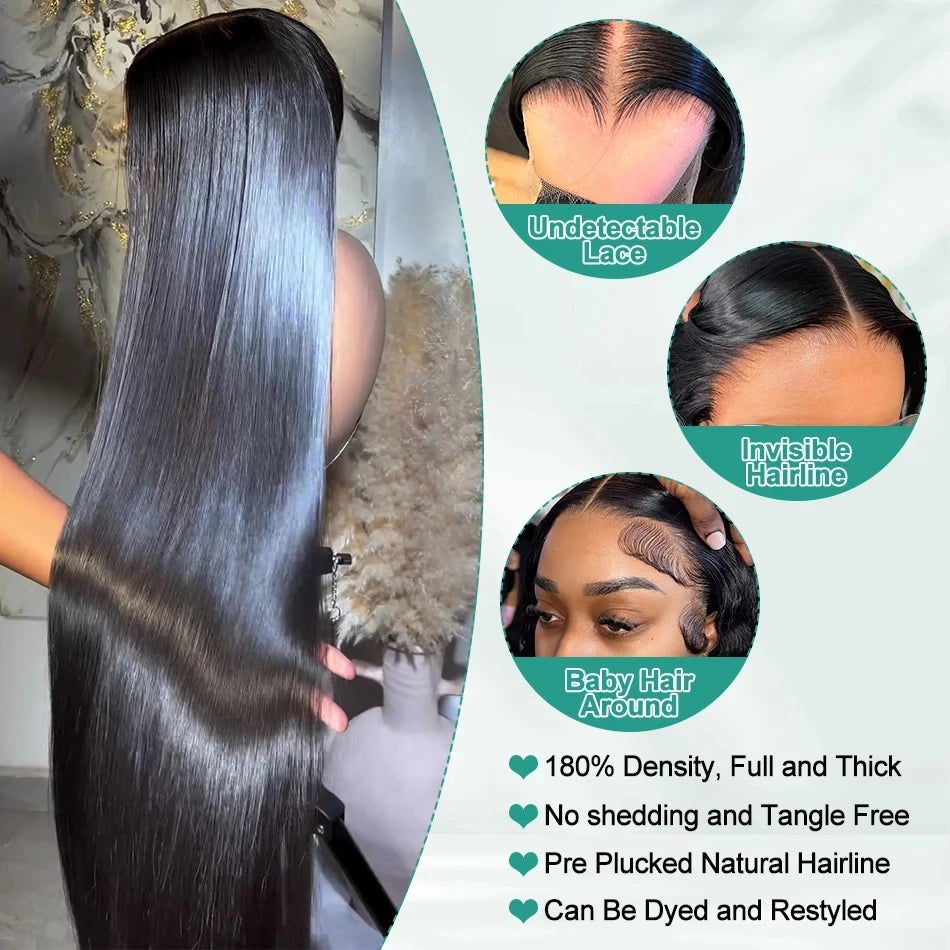 KLAMAN Bone Straight Wig | 40" 220% Density 13x4 Transparent Lace Front | Brazilian Human Hair