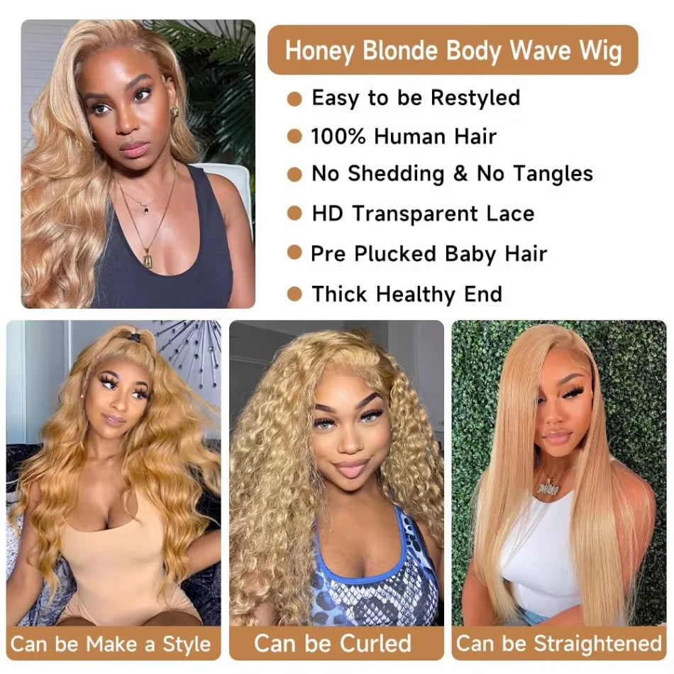 KLAMAN Honey Blonde Body Wave Wig #27 | 13x6 HD Lace Front | 210% Density Brazilian Human Hair