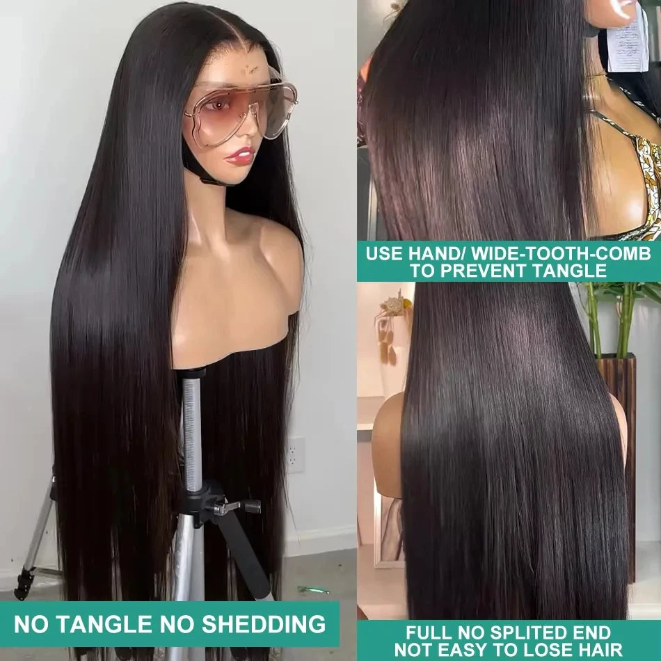 KLAMAN Bone Straight Wig | 40" 220% Density 13x4 Transparent Lace Front | Brazilian Human Hair