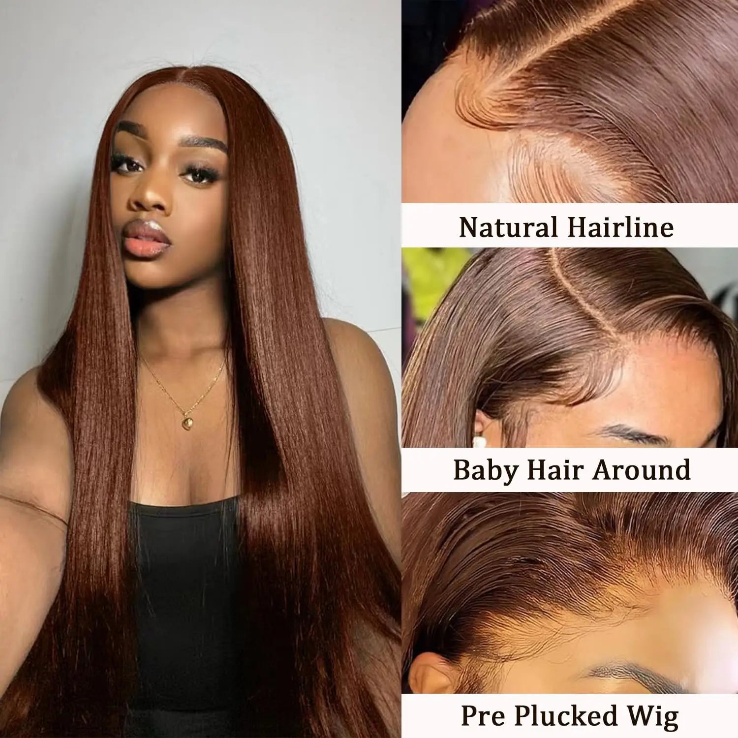 KLAMAN Chocolate Brown Bone Straight Wig | 30" 200% Density 13x6 HD Lace Front | Human Hair