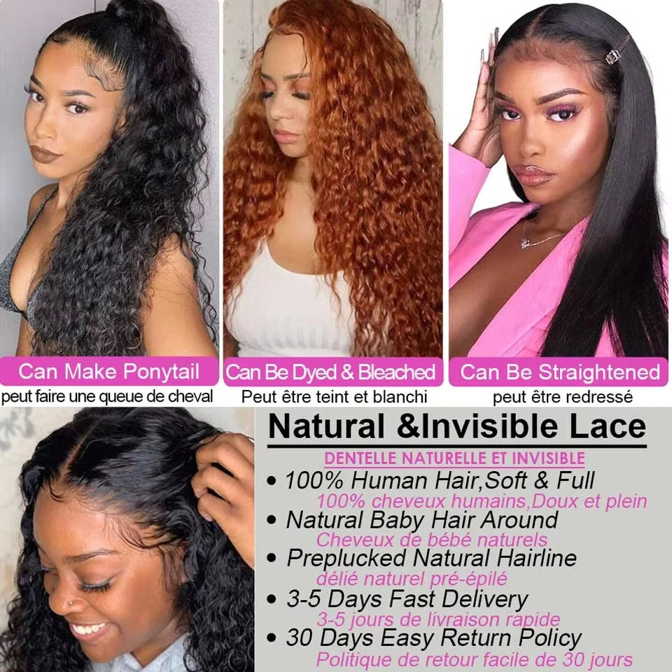 KLAMAN Deep Wave Lace Front Wig | 30" HD Lace 13x4 & 13x6 | Water Wave Curly Human Hair