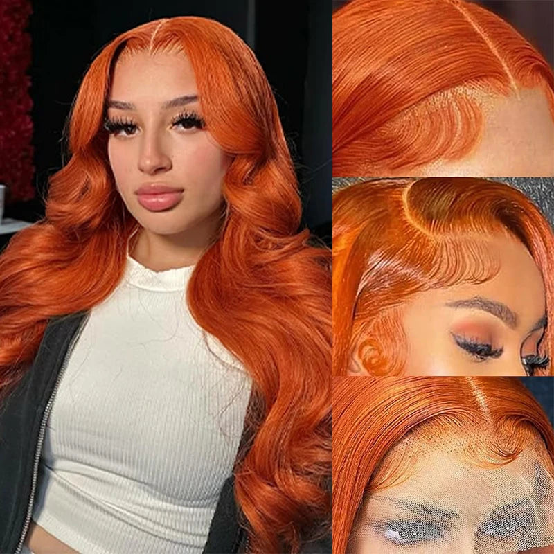 KLAMAN Ginger Orange Body Wave Wig | 13x6 HD Lace Front | 200% Density #350 Human Hair