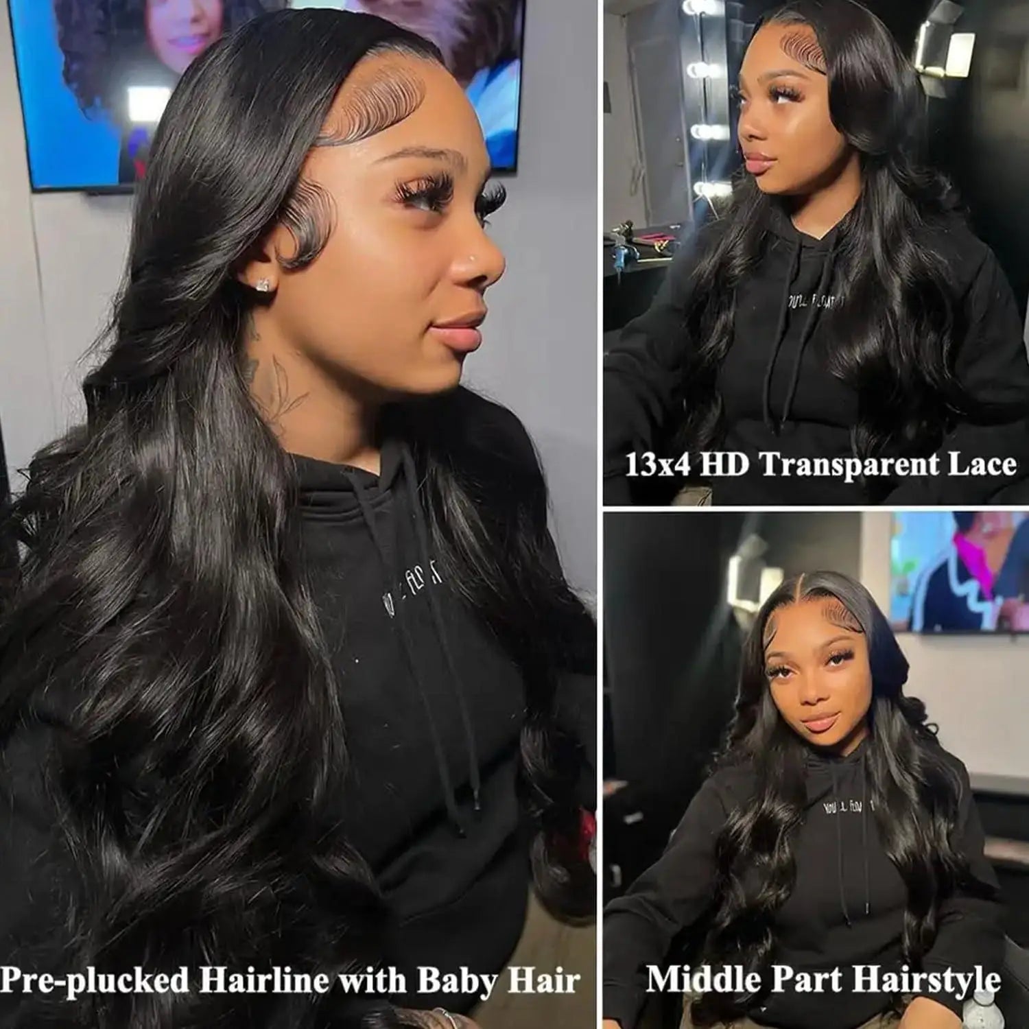 KLAMAN Natural Black Body Wave Wig | 180% Density HD Transparent Lace | Bleached Knots Brazilian Hair