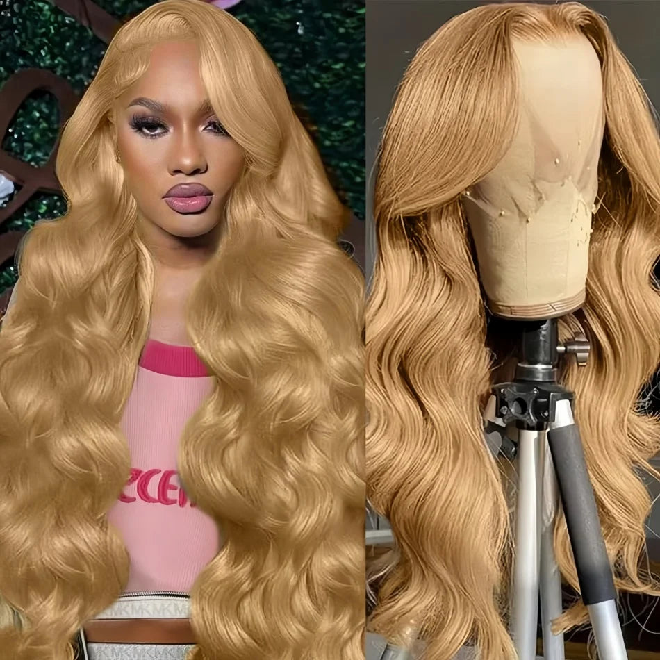 Body Wave Human Hair Wigs 27 Honey Blonde 13X6 Hd Lace Frontal Wig 100% Human Hair 250 Density Colored Preplucked Brazilian Wigs