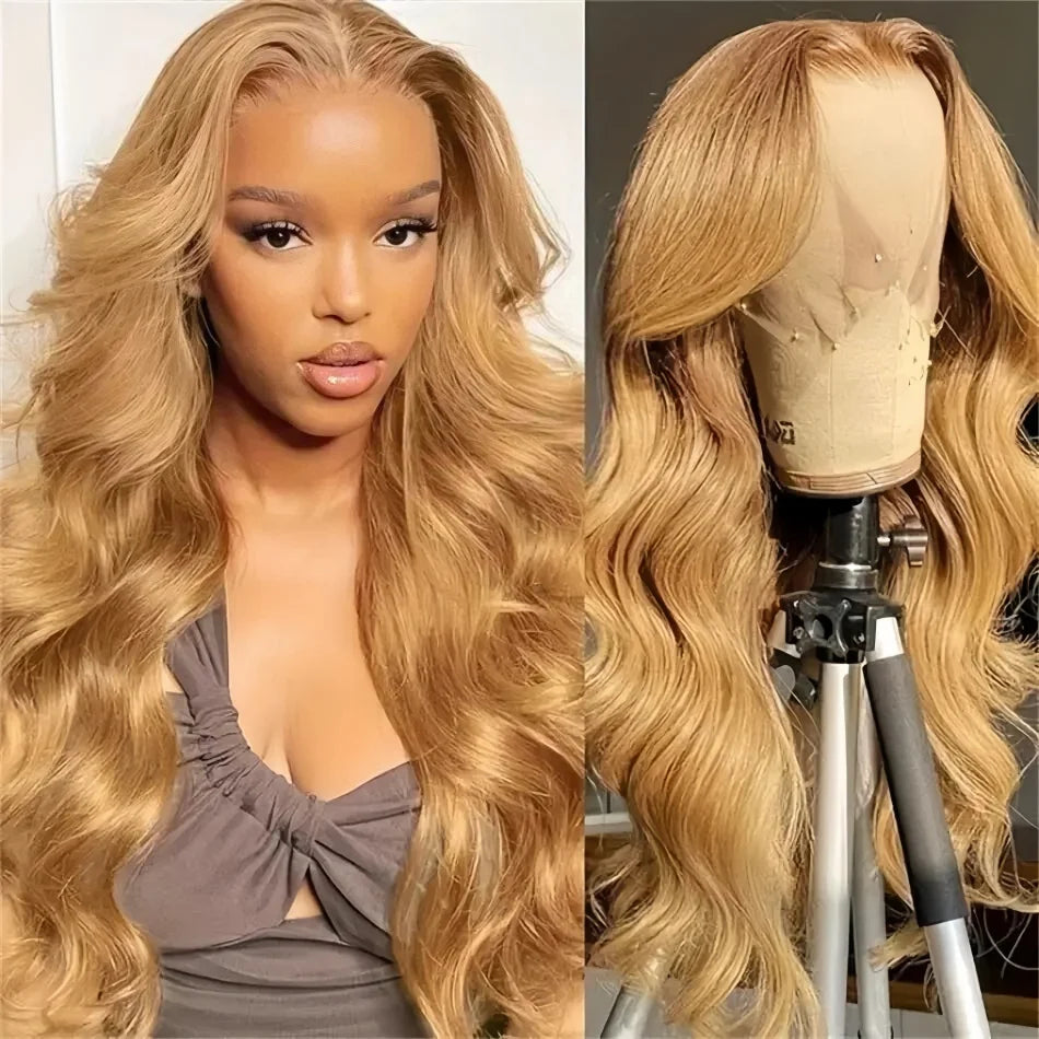 Body Wave Human Hair Wigs 27 Honey Blonde 13X6 Hd Lace Frontal Wig 100% Human Hair 250 Density Colored Preplucked Brazilian Wigs