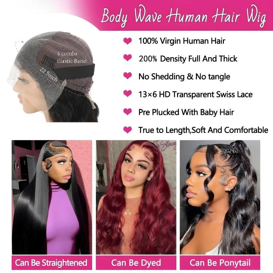 KLAMAN Natural Black Body Wave Wig | 13x4 & 13x6 HD Lace Front | Brazilian Human Hair