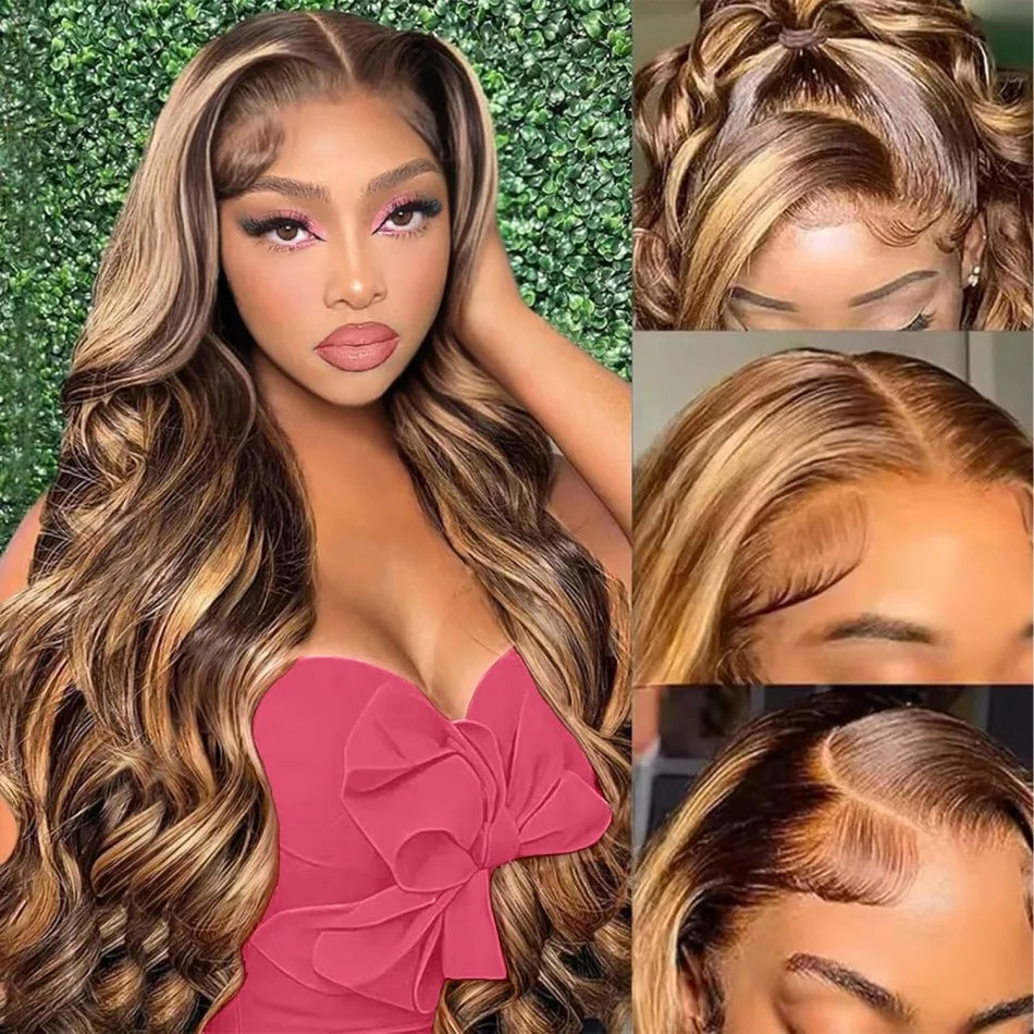 KLAMAN Highlight Ombre Body Wave Wig | 38" 250% Density 13x6 HD Lace | #427 Human Hair