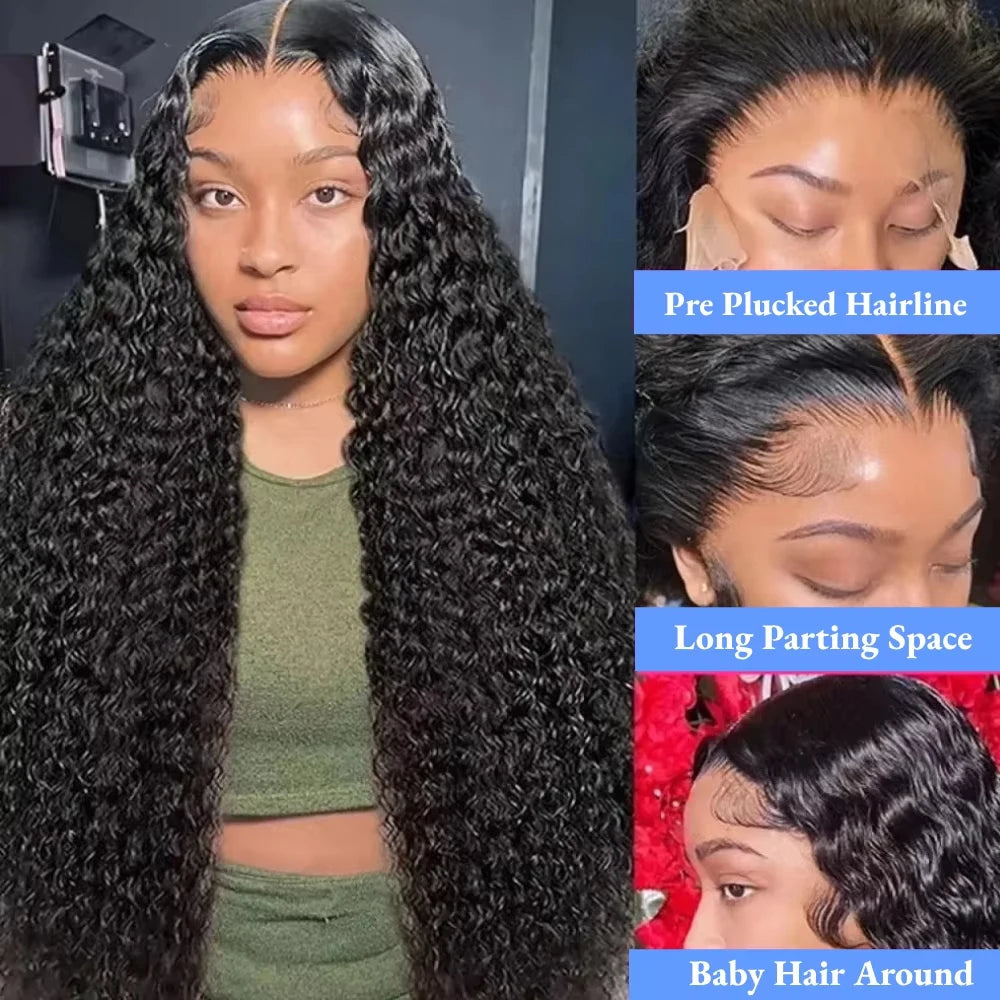 KLAMAN Natural Color Deep Wave Wig | 46" 13x6 HD Transparent Lace | Brazilian Human Hair