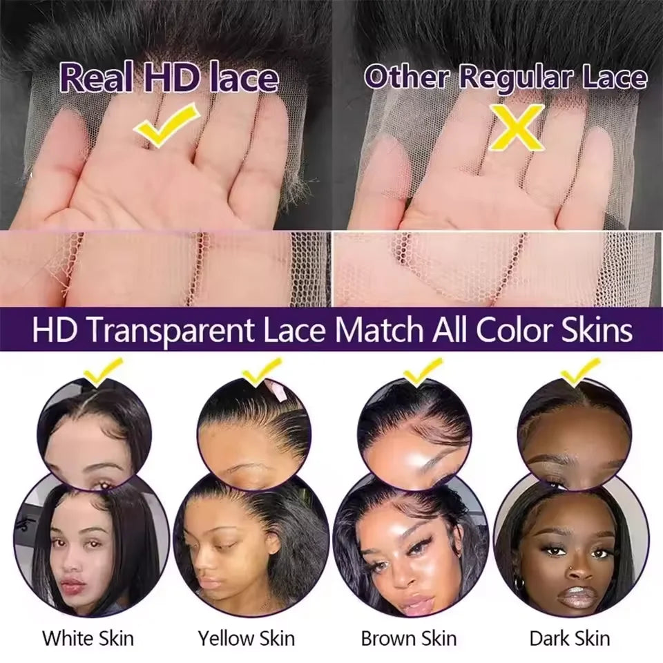 30 40 42 Inch Bone Straight Hd Lace Frontal Wig 13X4 Transparent Lace Front Pre Plucked 100% Human Hair For Women With Baby Hair